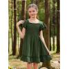 imageGORLYA Girls Square Neck Elegant Flowy Sleeve Shirred Bodice Ruffle Hem Babydoll ALine Dress 614YGreen