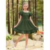 imageGORLYA Girls Square Neck Elegant Flowy Sleeve Shirred Bodice Ruffle Hem Babydoll ALine Dress 614YGreen