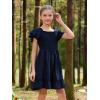 imageGORLYA Girls Square Neck Elegant Flowy Sleeve Shirred Bodice Ruffle Hem Babydoll ALine Dress 614YNavy