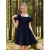 imageGORLYA Girls Square Neck Elegant Flowy Sleeve Shirred Bodice Ruffle Hem Babydoll ALine Dress 614YNavy