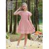 imageGORLYA Girls Square Neck Elegant Flowy Sleeve Shirred Bodice Ruffle Hem Babydoll ALine Dress 614YPink