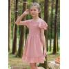 imageGORLYA Girls Square Neck Elegant Flowy Sleeve Shirred Bodice Ruffle Hem Babydoll ALine Dress 614YPink