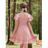 imageGORLYA Girls Square Neck Elegant Flowy Sleeve Shirred Bodice Ruffle Hem Babydoll ALine Dress 614YPink