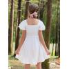imageGORLYA Girls Square Neck Elegant Flowy Sleeve Shirred Bodice Ruffle Hem Babydoll ALine Dress 614YWhite