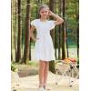 imageGORLYA Girls Square Neck Elegant Flowy Sleeve Shirred Bodice Ruffle Hem Babydoll ALine Dress 614YWhite
