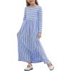 imageGORLYA Girls Long Sleeve Floral Print Loose Casual Holiday Long Maxi Dress with Pockets 412 YearsBlue Stripelong Sleeve