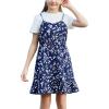 imageGORLYA Girls Skirt Sets Casual Short Sleeve Knit Tops and Floral Ruffle Hem Summer Cami Dress 2PCS Outfit Clothes 614YNavy Print