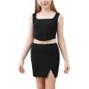 imageGORLYA Girls Skirt Sets Sleeveless Casual Summer Crop Tank Tops and Bodycon Short Pencil Skirt 2PCS Outfit Clothes 614YBlack