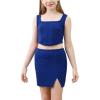 imageGORLYA Girls Skirt Sets Sleeveless Casual Summer Crop Tank Tops and Bodycon Short Pencil Skirt 2PCS Outfit Clothes 614YBlue