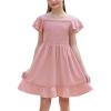 imageGORLYA Girls Square Neck Elegant Flowy Sleeve Shirred Bodice Ruffle Hem Babydoll ALine Dress 614YPink