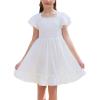 imageGORLYA Girls Square Neck Elegant Flowy Sleeve Shirred Bodice Ruffle Hem Babydoll ALine Dress 614YWhite