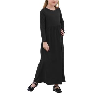 imageGORLYA Girls Long Sleeve Floral Print Loose Casual Holiday Long Maxi Dress with Pockets 412 YearsBlacklong Sleeve