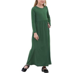 imageGORLYA Girls Long Sleeve Floral Print Loose Casual Holiday Long Maxi Dress with Pockets 412 YearsGreenlong Sleeve