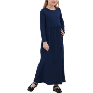 imageGORLYA Girls Long Sleeve Floral Print Loose Casual Holiday Long Maxi Dress with Pockets 412 YearsNavylong Sleeve