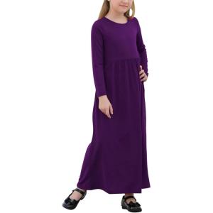imageGORLYA Girls Long Sleeve Floral Print Loose Casual Holiday Long Maxi Dress with Pockets 412 YearsPurplelong Sleeve