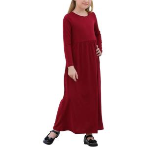 imageGORLYA Girls Long Sleeve Floral Print Loose Casual Holiday Long Maxi Dress with Pockets 412 YearsRedlong Sleeve