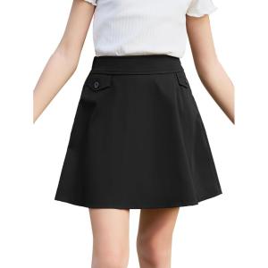 imageGORLYA Girls Modest Simple Casual Vintage Elastic Waist ALine Short Skirt for 614Y KidsBlack