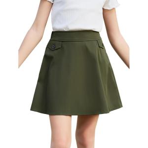 imageGORLYA Girls Modest Simple Casual Vintage Elastic Waist ALine Short Skirt for 614Y KidsGreen