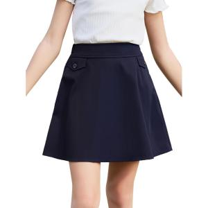 imageGORLYA Girls Modest Simple Casual Vintage Elastic Waist ALine Short Skirt for 614Y KidsNavy