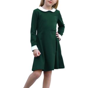 imageGORLYA Girls Short Sleeve Casual Vintage Peter Pan Collar Fit and Flare Skater Party Dress with Pockets 412 YearsGreen  Long Sleeve