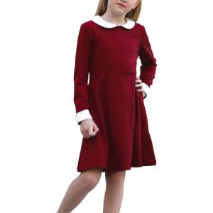 imageGORLYA Girls Short Sleeve Casual Vintage Peter Pan Collar Fit and Flare Skater Party Dress with Pockets 412 YearsWine Red Color  Long Sleeve