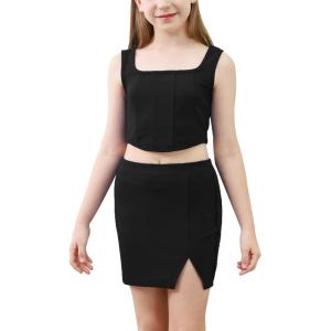 imageGORLYA Girls Skirt Sets Sleeveless Casual Summer Crop Tank Tops and Bodycon Short Pencil Skirt 2PCS Outfit Clothes 614YBlack