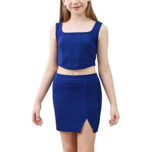 imageGORLYA Girls Skirt Sets Sleeveless Casual Summer Crop Tank Tops and Bodycon Short Pencil Skirt 2PCS Outfit Clothes 614YBlue