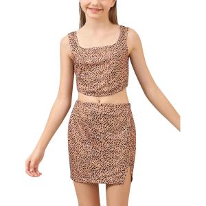 imageGORLYA Girls Skirt Sets Sleeveless Casual Summer Crop Tank Tops and Bodycon Short Pencil Skirt 2PCS Outfit Clothes 614YLeopard