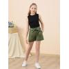 imageGORLYA Girls 2 Piece Clothing Outfits Summer Casual Rib Knit Tank Tops and Paperbag Waist Belted Linen Short Sets 614YGreenblack