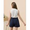 imageGORLYA Girls 2 Piece Clothing Outfits Summer Casual Rib Knit Tank Tops and Paperbag Waist Belted Linen Short Sets 614YNavywhite