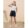 imageGORLYA Girls 2 Piece Clothing Outfits Summer Casual Rib Knit Tank Tops and Paperbag Waist Belted Linen Short Sets 614YNavywhite