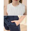 imageGORLYA Girls 2 Piece Clothing Outfits Summer Casual Rib Knit Tank Tops and Paperbag Waist Belted Linen Short Sets 614YNavywhite