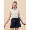 imageGORLYA Girls 2 Piece Clothing Outfits Summer Casual Rib Knit Tank Tops and Paperbag Waist Belted Linen Short Sets 614YNavywhite
