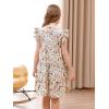 imageGORLYA Girls Floral Print Ruffle Sleeve Tiered Loose Fit Pleated Swing Midi Dress 414TBeige Print