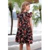 imageGORLYA Girls Floral Print Ruffle Sleeve Tiered Loose Fit Pleated Swing Midi Dress 414TBlack Print