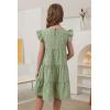 imageGORLYA Girls Floral Print Ruffle Sleeve Tiered Loose Fit Pleated Swing Midi Dress 414TGreen Flower