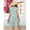 imageGORLYA Girls Floral Print Ruffle Sleeve Tiered Loose Fit Pleated Swing Midi Dress 414TGreen Print