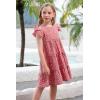 imageGORLYA Girls Floral Print Ruffle Sleeve Tiered Loose Fit Pleated Swing Midi Dress 414TPink Flower