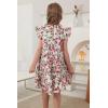 imageGORLYA Girls Floral Print Ruffle Sleeve Tiered Loose Fit Pleated Swing Midi Dress 414TWhite Print