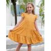 imageGORLYA Girls Floral Print Ruffle Sleeve Tiered Loose Fit Pleated Swing Midi Dress 414TYellow Flower