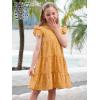 imageGORLYA Girls Floral Print Ruffle Sleeve Tiered Loose Fit Pleated Swing Midi Dress 414TYellow Flower