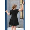 imageGORLYA Girls Flutter Sleeve Stretchy ALine Swing Flared Skater Party Dress with Pockets for 412 Years KidsBlack