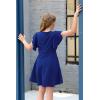 imageGORLYA Girls Flutter Sleeve Stretchy ALine Swing Flared Skater Party Dress with Pockets for 412 Years KidsBlue