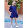 imageGORLYA Girls Flutter Sleeve Stretchy ALine Swing Flared Skater Party Dress with Pockets for 412 Years KidsBluelong Sleeve