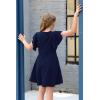 imageGORLYA Girls Flutter Sleeve Stretchy ALine Swing Flared Skater Party Dress with Pockets for 412 Years KidsNavy