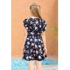 imageGORLYA Girls Flutter Sleeve Stretchy ALine Swing Flared Skater Party Dress with Pockets for 412 Years KidsNavy Print