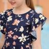 imageGORLYA Girls Flutter Sleeve Stretchy ALine Swing Flared Skater Party Dress with Pockets for 412 Years KidsNavy Print