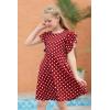 imageGORLYA Girls Flutter Sleeve Stretchy ALine Swing Flared Skater Party Dress with Pockets for 412 Years KidsRed Dot