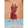 imageGORLYA Girls Flutter Sleeve Stretchy ALine Swing Flared Skater Party Dress with Pockets for 412 Years KidsRed Dot