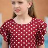 imageGORLYA Girls Flutter Sleeve Stretchy ALine Swing Flared Skater Party Dress with Pockets for 412 Years KidsRed Dot